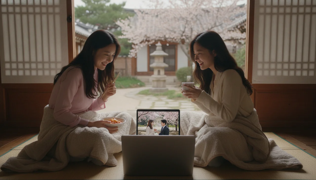 Fans watching K-drama on a laptop
