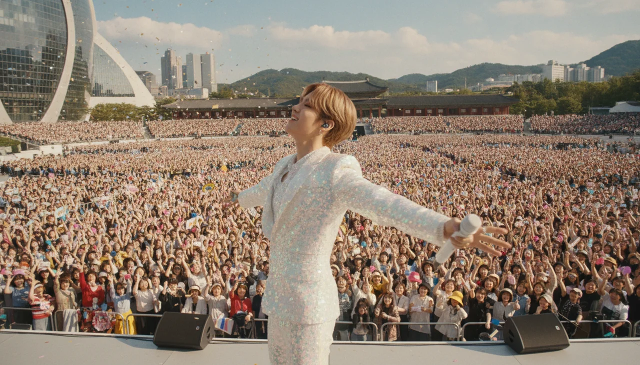 idol on stage looking at crowd