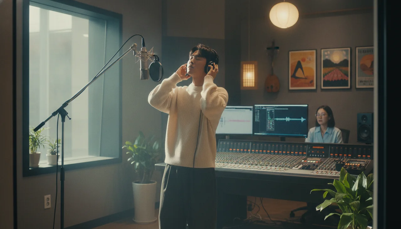 Singer recording in studio