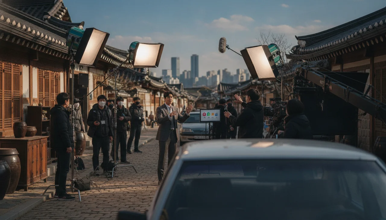 Actor performing on a K-drama set