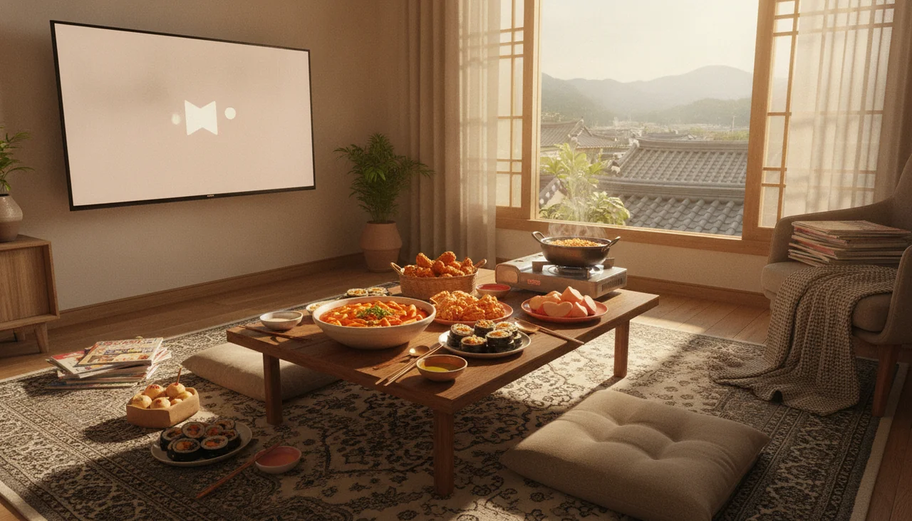 Cozy living room with snacks