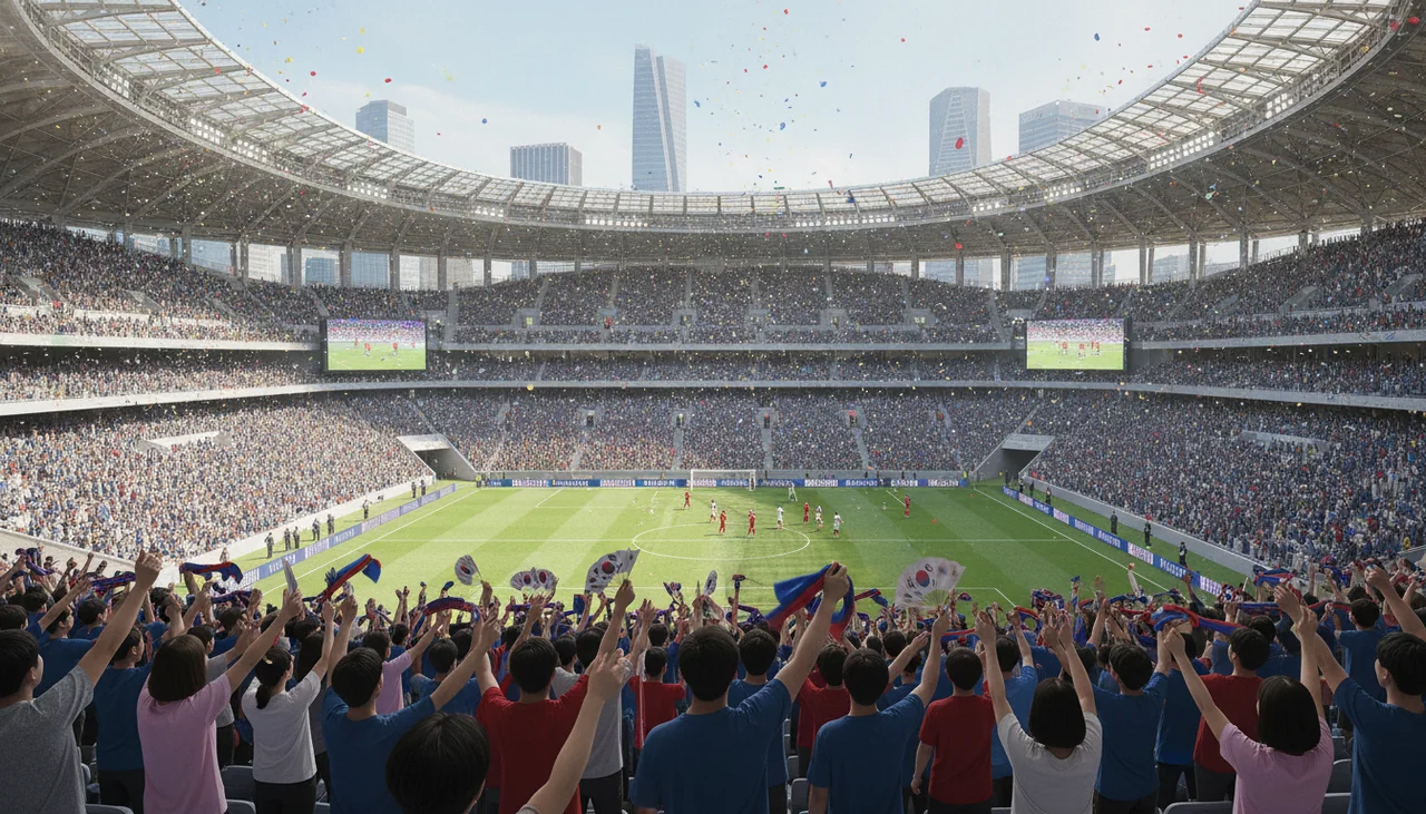 crowd cheering at a soccer stadium