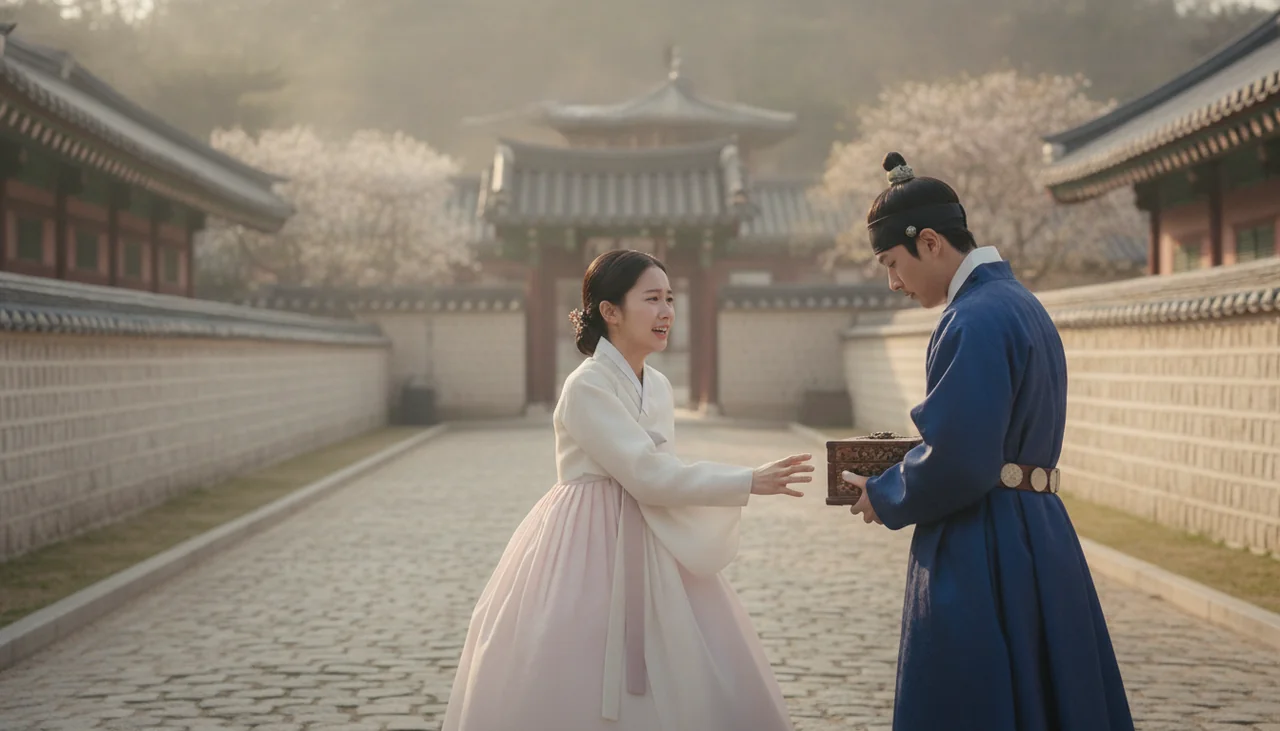 dramatic K-drama scene with two characters