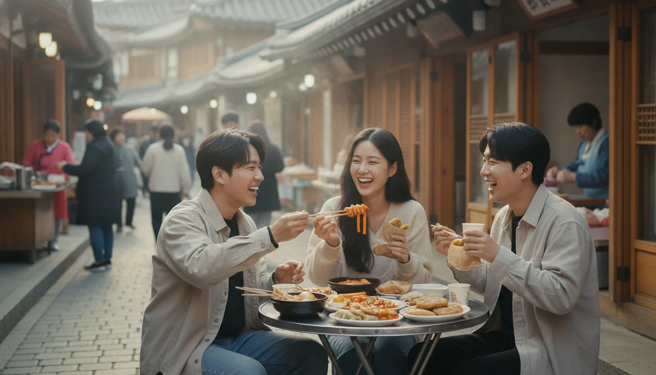 Friends sharing street food