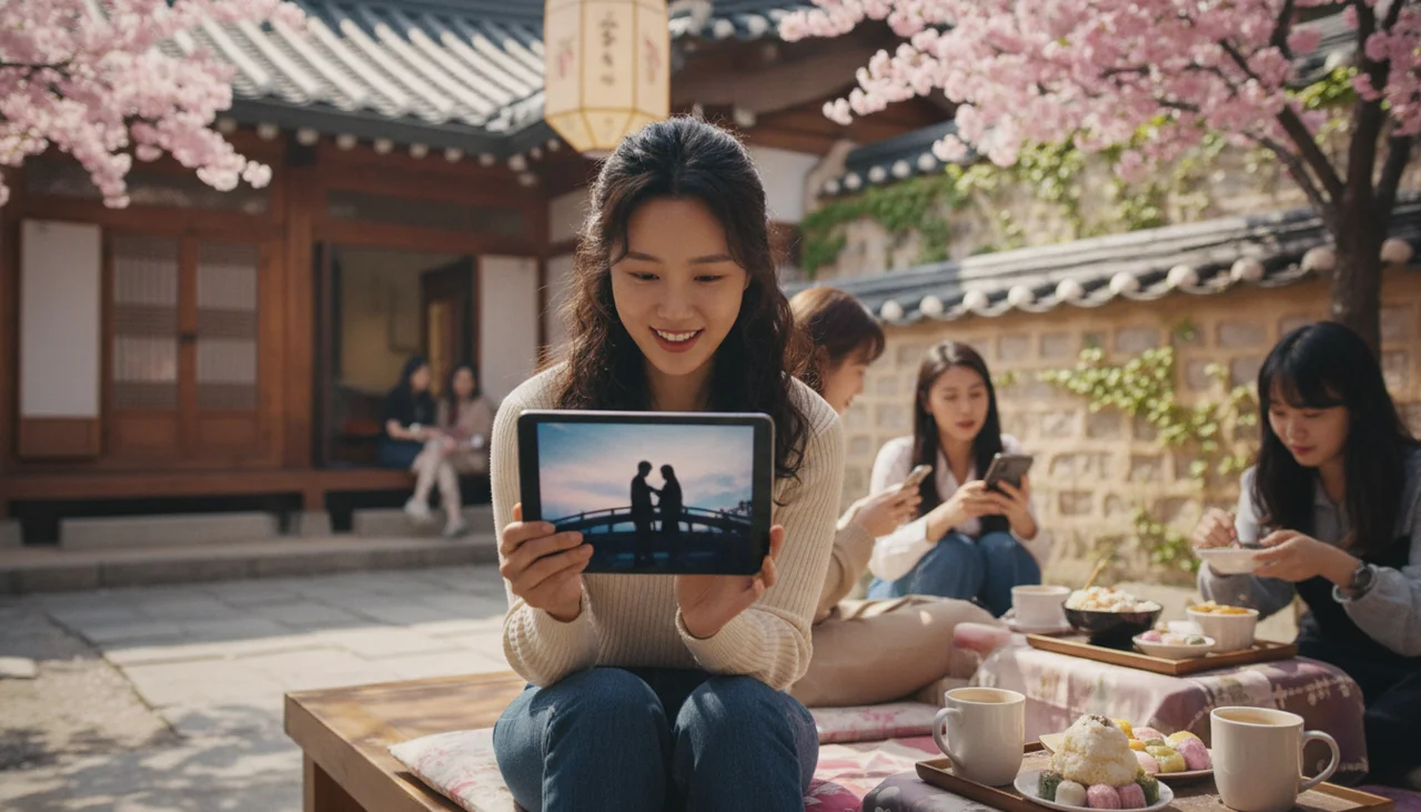 K-drama fan watching show on tablet