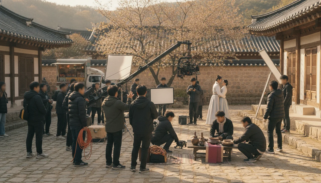 K-drama filming crew on set