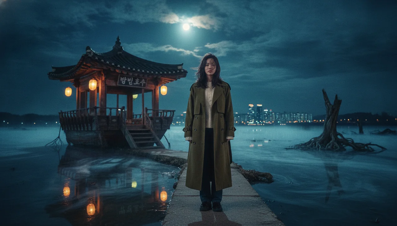 Kim Hye-yoon exploring a creepy reservoir at night