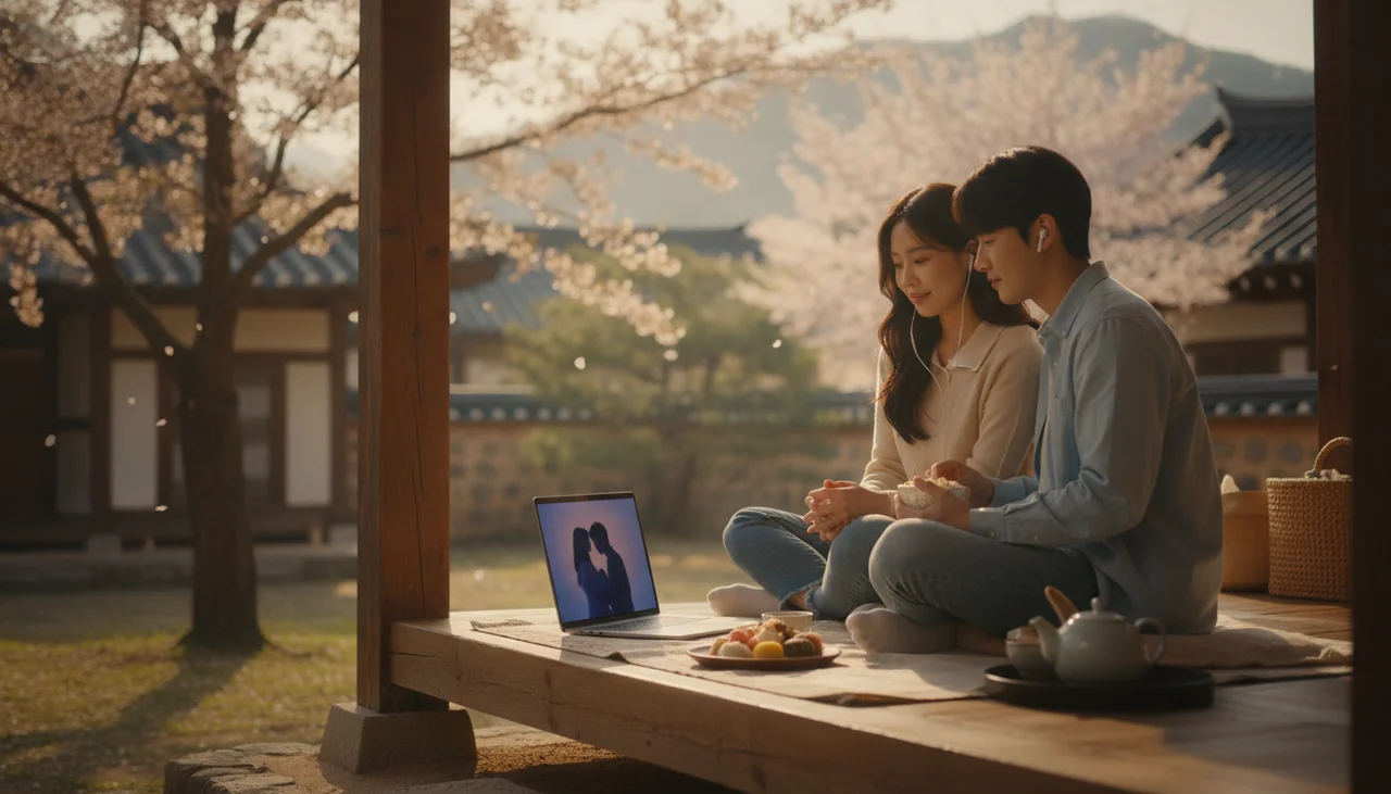 people watching K-drama on a laptop