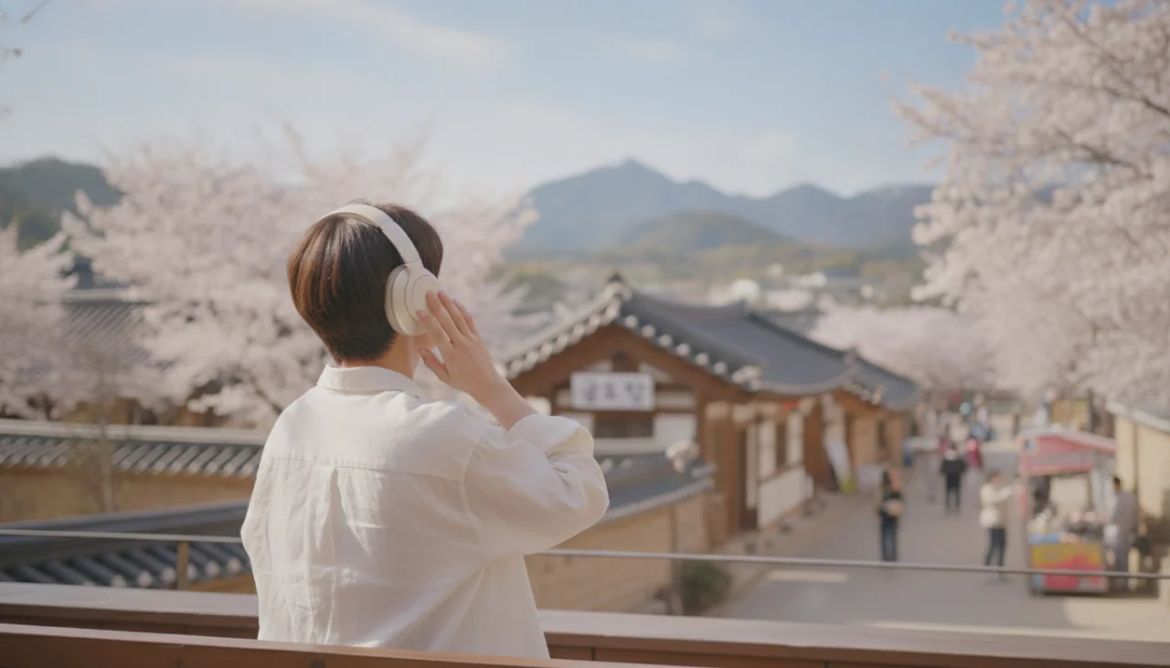 Person listening to music with headphones