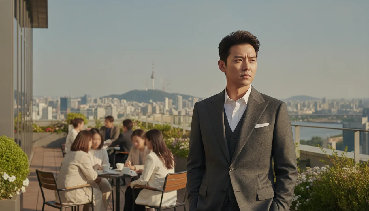 Song Joong-ki in a sharp suit looking intense