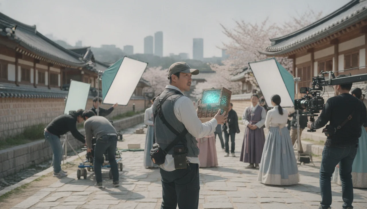Film director on set with a mysterious prop