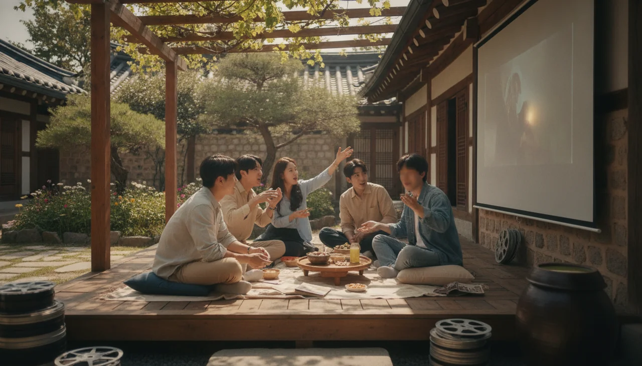 Group of friends discussing a movie intensely