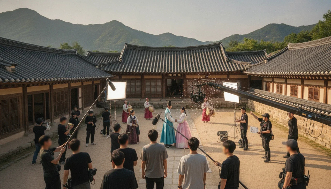 Korean drama filming on set