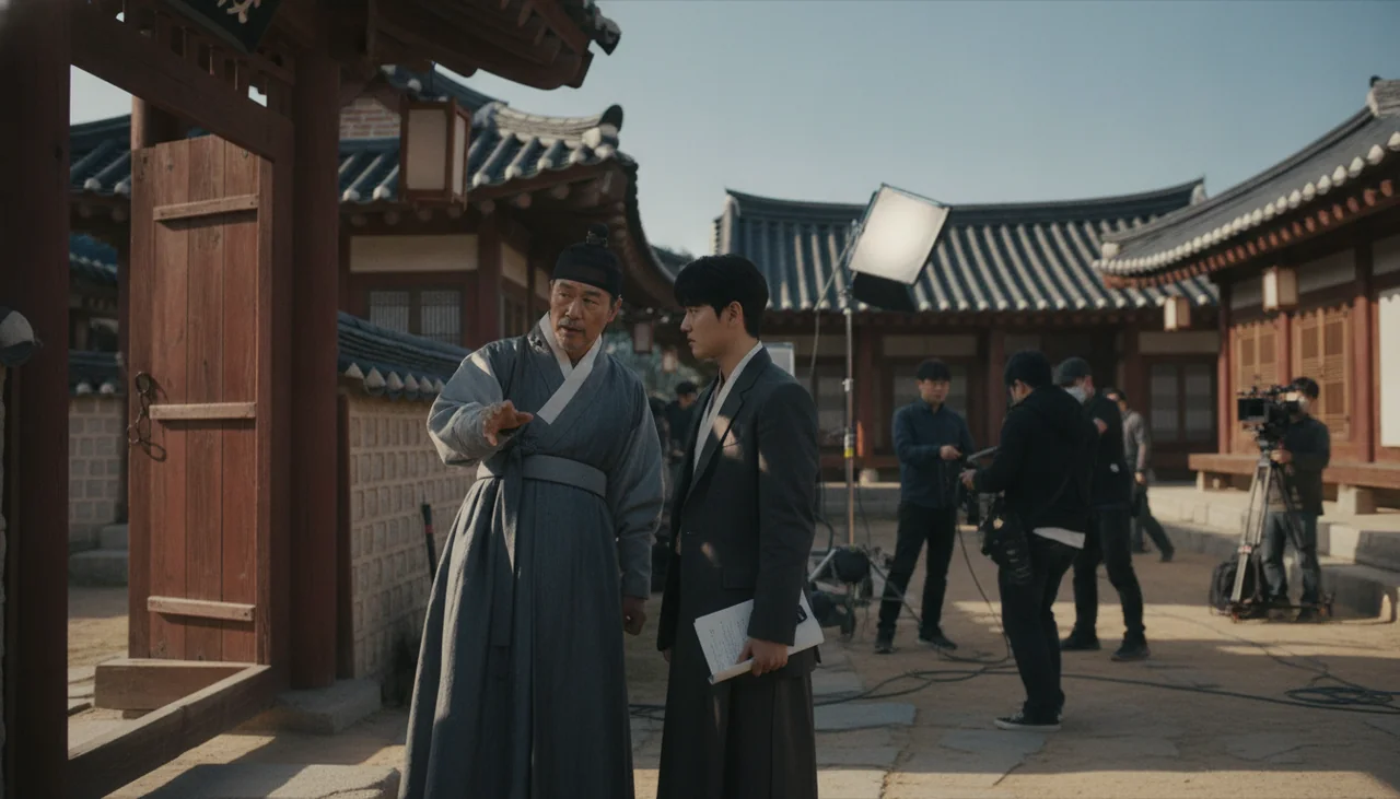 Older man giving advice to young actor
