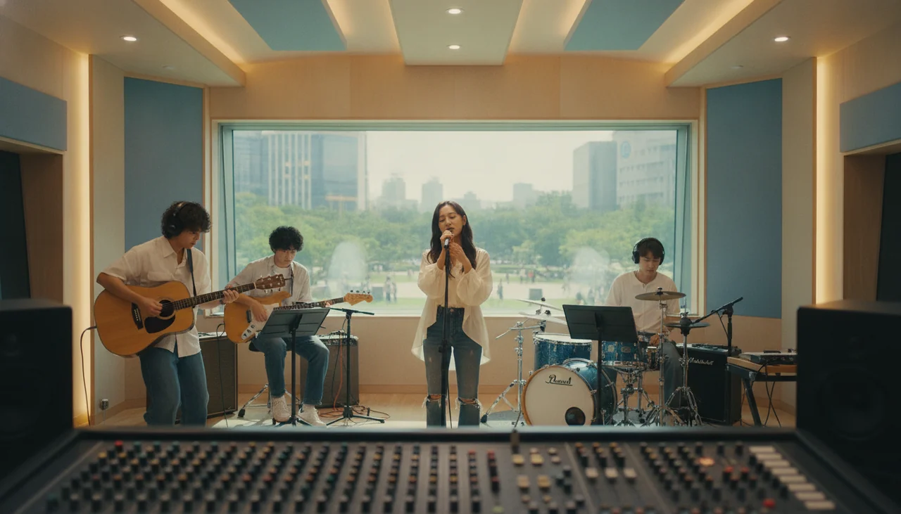recording studio with musicians