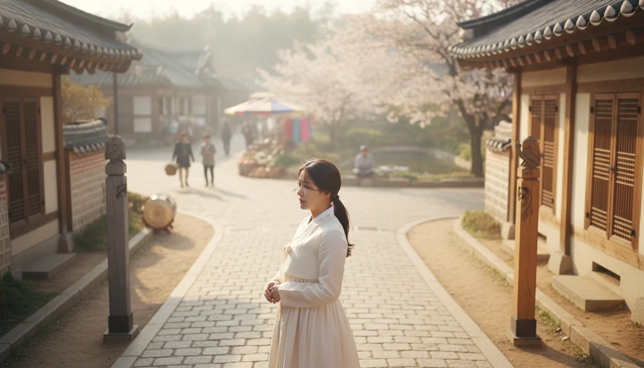Woman contemplating a choice at a crossroads