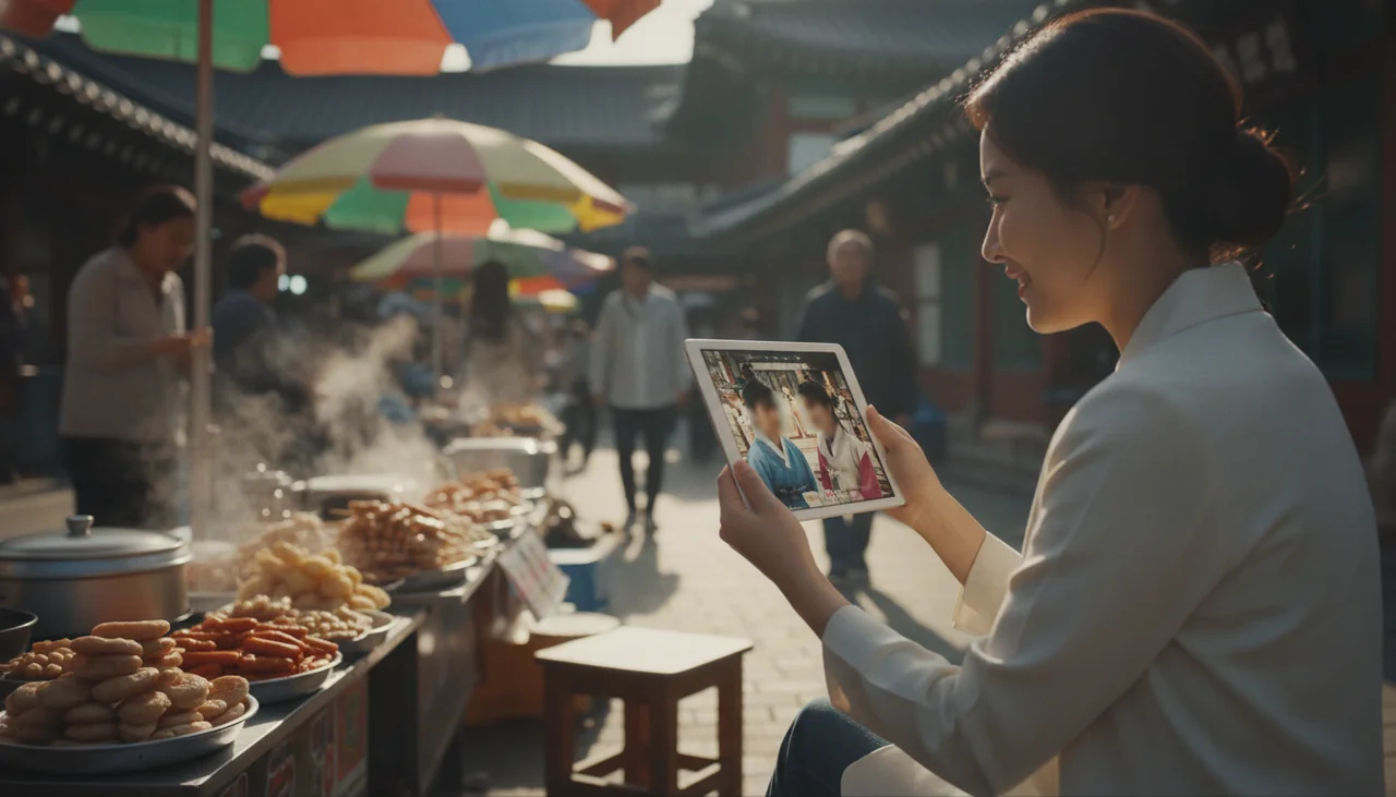 Woman watching K-drama on tablet