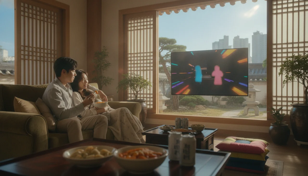 Couple watching K-drama on TV
