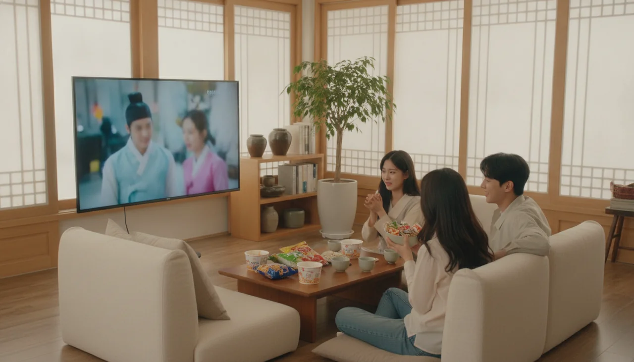 People watching K-drama on TV